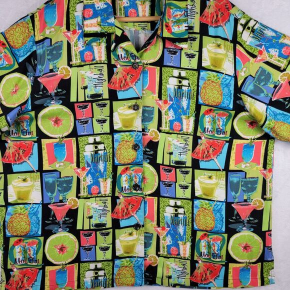 Short Sleeve 1X Top Button Tropical Mai Tai Beachy Resort Cruise Hawaii Vacation - Picture 2 of 8